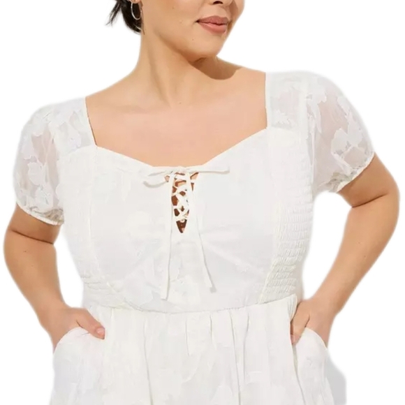 Torrid Floral Embossed Summer White Midi Dress, Womens 12 Torrid 0 - Picture 3 of 6